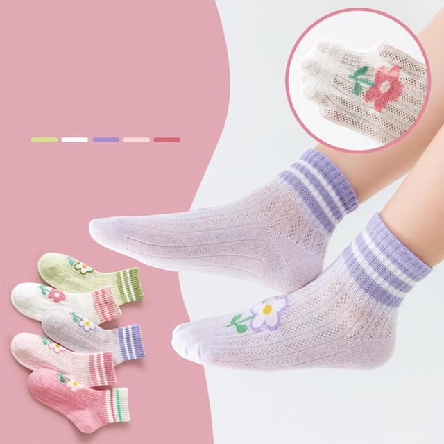 Thumbnail 6 de QKURT 5 Pairs Kids Ankle Socks (Breathable Mesh) for Ages 1–8