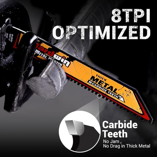 Detalle de Lot de 3 lames de scie sabre HARDWIN Hardwin 150 mm (6") 8 TPI carbure – pour métal épais, fonte et inox, emmanchement 1/2