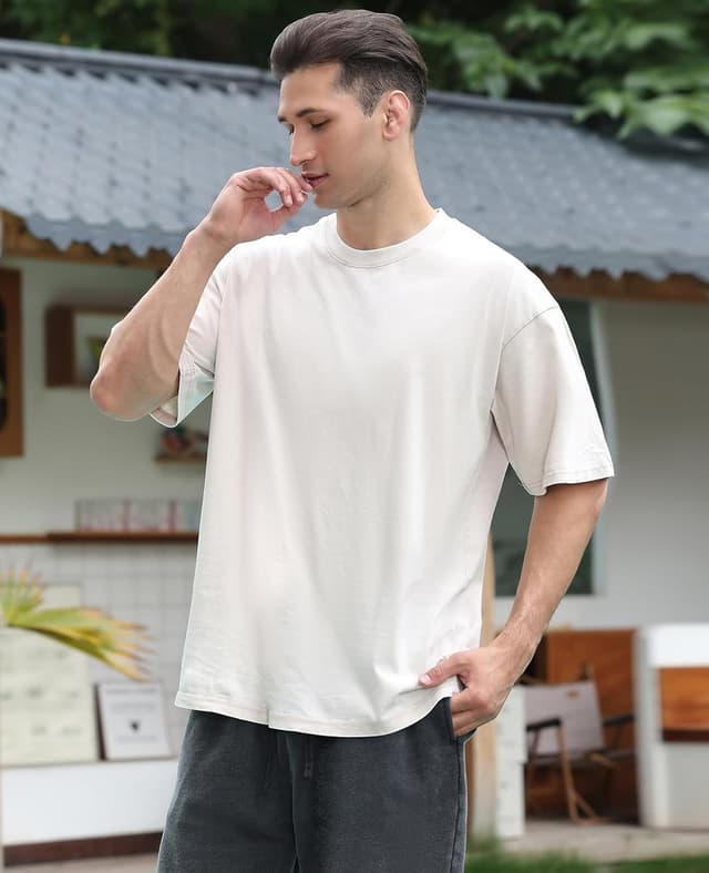 Detalle de Men's Cotton T-Shirts Oversized Unisex Short Sleeve Loose Basic Tee (Heavy Cotton, Mineral Wash)