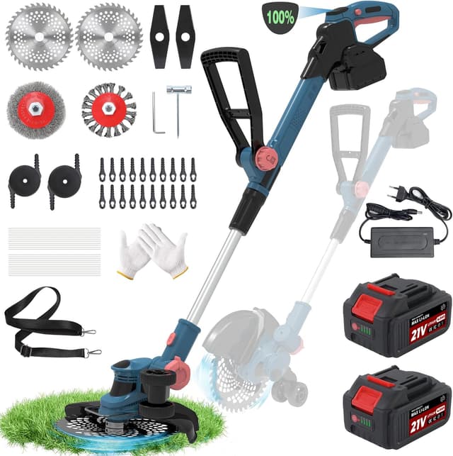 Detalle de Rasentrimmer mit 21V Akku 2-in-1 (750W bürstenlos) inklusive 2x 4,0Ah Ladegerät und 6 Klingentypen