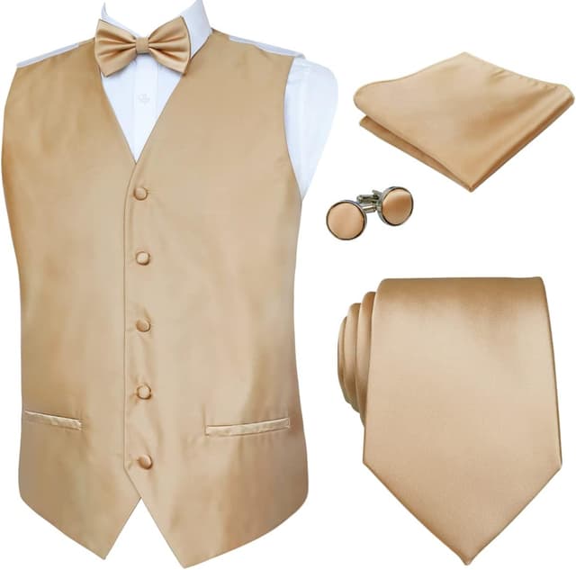 Thumbnail 6 de Alizeal Mens Classic 5 Pcs Solid Colour Satin Suit Vest Set