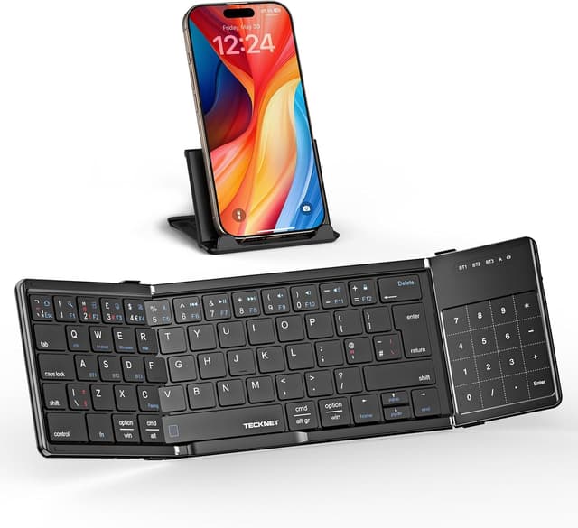 Detalle de TECKNET Foldable Bluetooth Keyboard with Touchpad (64-key) — pocket travel mini keyboard with trackpad & numeric keypad