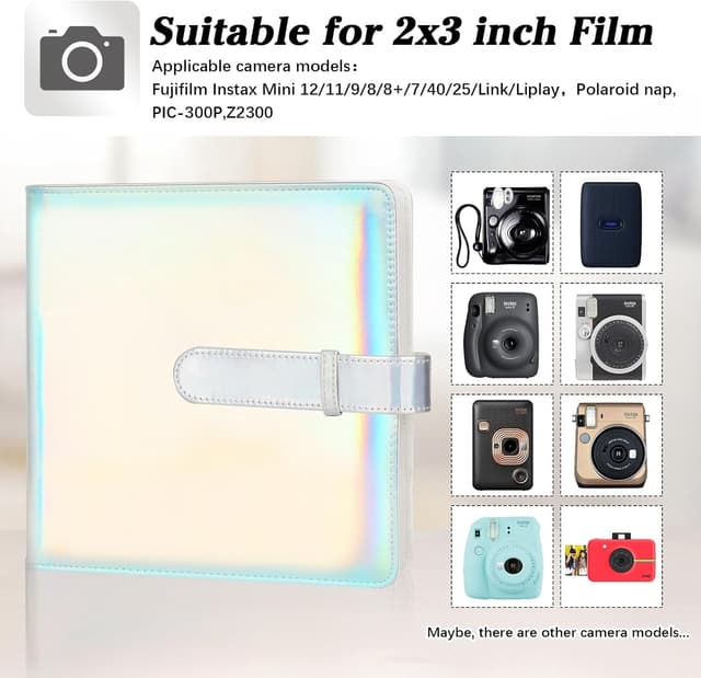Detalle de Ruibytree 360-Fach Fotoalbum für Sofortbilder (Instax Mini, Polaroid Snap & mehr) – Magisch Silber