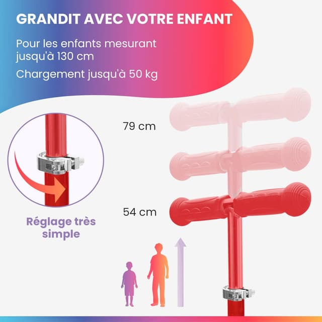 Detalle de Fun Pro One Family – trottinette enfant 3 roues lumineuses, guidon réglable et pliable jusqu’à 50 kg
