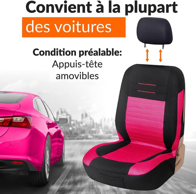 Detalle de upgrade4cars Housse de siège voiture universelle noir et rose (ensemble avant/arrière, lot de 9)