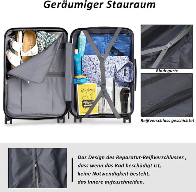 Detalle de TANTOMI Handgepäck Koffer 20 Zoll Hartschale mit 4 Rollen und Zahlenschloss (Helles Dunkelgrün, 41L)