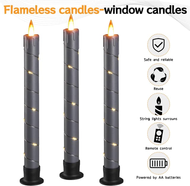 Detalle 2 de Da by Velas Cónicas LED 3D sin Llama, Control Remoto, Gris 🕯
