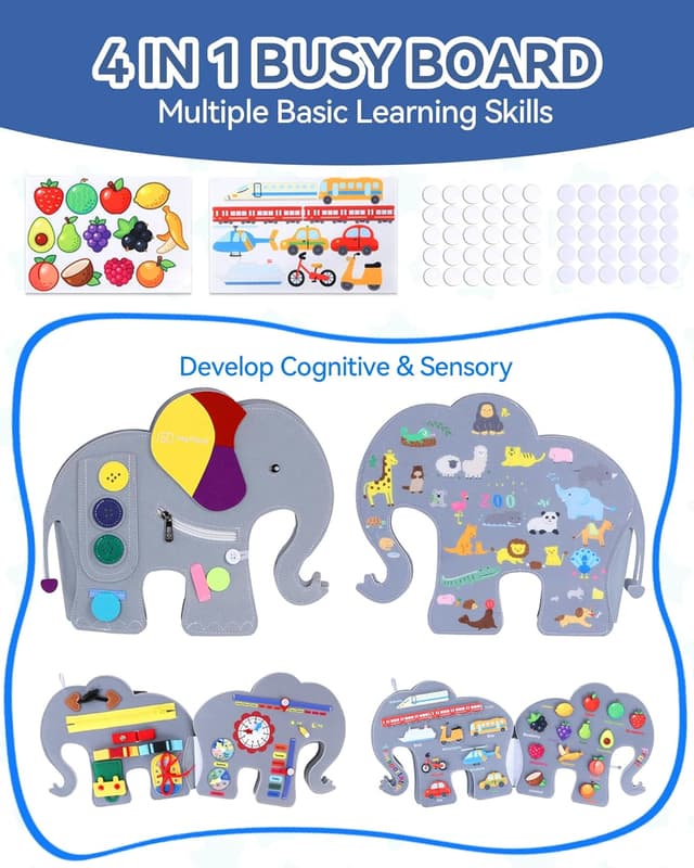 Detalle de Heypappy Montessori-style Elephant Busy Board for Toddlers with Fine Motor Activities