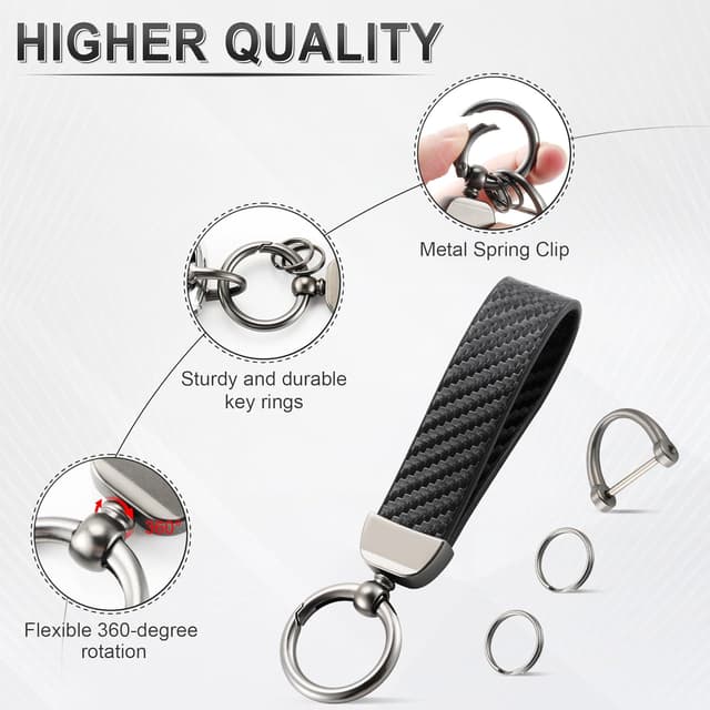 Thumbnail 3 de JUSTTOP Leather Keychain Carbon Fiber Ring