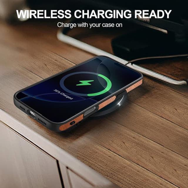 Thumbnail 6 de KSELF Leather Case for iPhone 16 Pro Max (6.9") with Built-in Invisible Kickstand, Protective Slim TPU + PU Leather, Brown