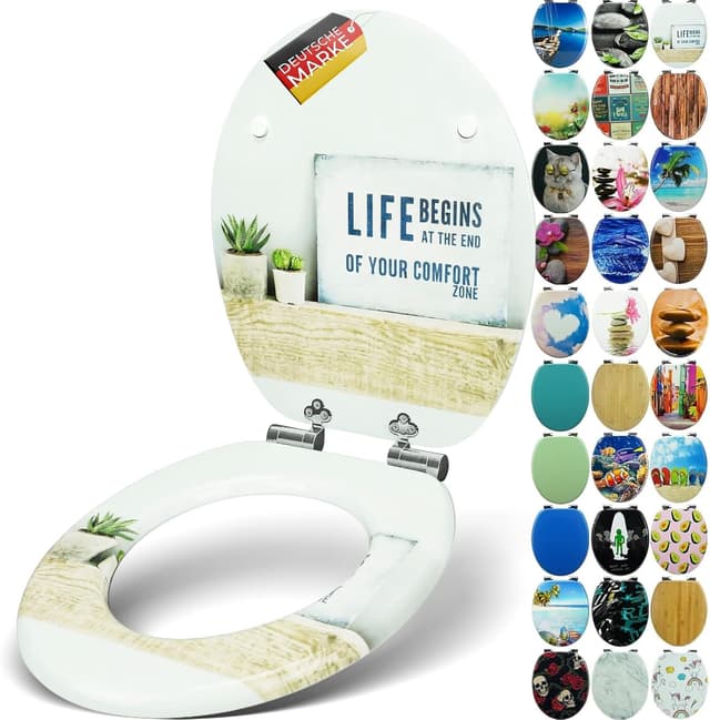 Detalle de SANFINO Premium WC Sitz mit Absenkautomatik „Life“ – Toilettendeckel aus Holz, einfache Montage