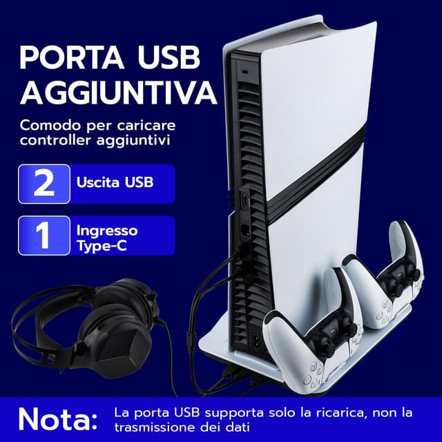 Thumbnail 6 de Wigearss Supporto verticale di raffreddamento PS5 con doppio caricatore per DualSense (PS5/PS5 Slim/PS5 Pro, Disc e Digital)