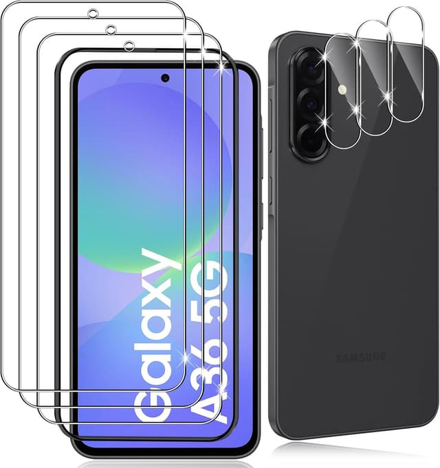 Detalle de Datree 3er-Set Panzerglas fürs Display & 3er-Schutz für Kameralinsen (9H, bläschenfrei) für Samsung Galaxy A36 / A36 5G