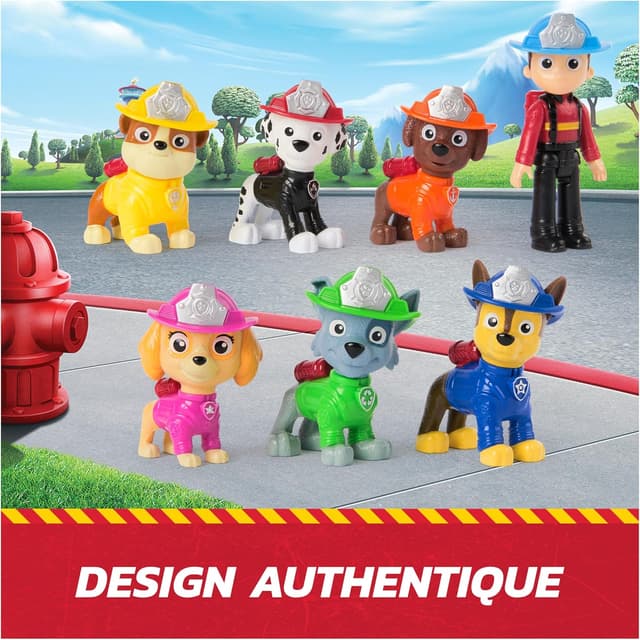 Detalle 2 de Coffret cadeau Paw Patrol Pat Patrouille Fire Rescue Mission : 7 figurines à collectionner (Fire Rescue) avec têtes et membres mobiles