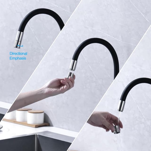 Detalle 2 de LakeBayMZC Rubinetto da cucina a montaggio a parete in acciaio inox 304, nero con 2 tipi di getto e flessibile