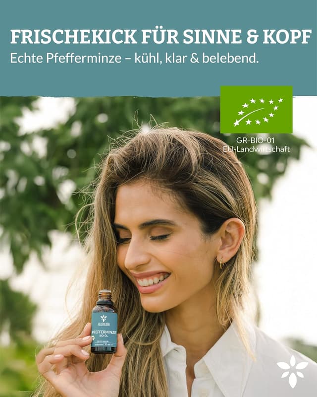 Detalle de Heldengrün® BIO Pfefferminzöl (100% naturrein) – Reines Pfefferminzöl zum Verzehr aus Griechenland