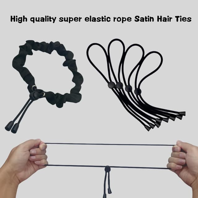 Detalle de 6 Pack Black Adjustable Afro Puff Hair Ties with Satin Elastic Bands (Deep Black)