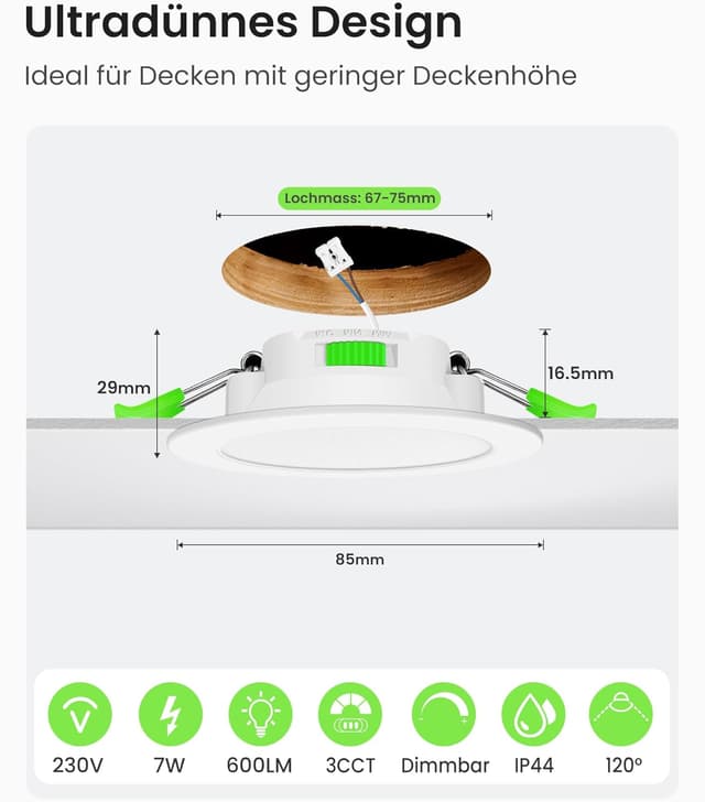 Detalle 2 de ALUSSO LED Einbaustrahler 7 W dimmbar Set