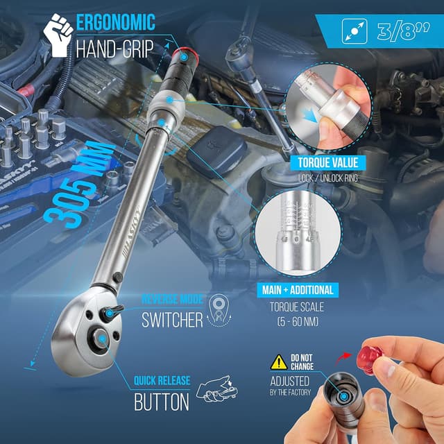 Thumbnail 6 de Set di chiavi dinamometriche HASKYY da 3/8" (5–60 Nm) con accessori per moto e personalizzate