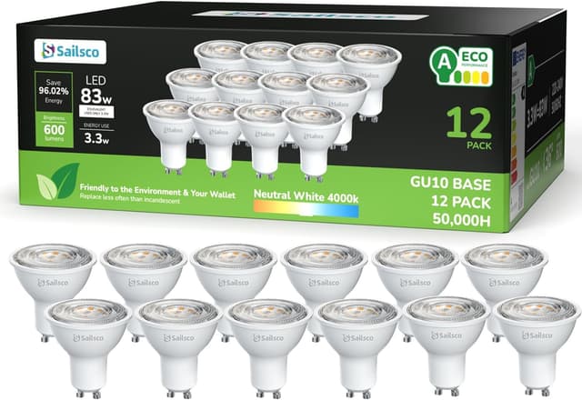 Detalle de sailsco GU10 LED 3,3 W Neutralweiß (4000 K) – 600 lm, 36° Abstrahlwinkel, nicht dimmbar (12 Stück)