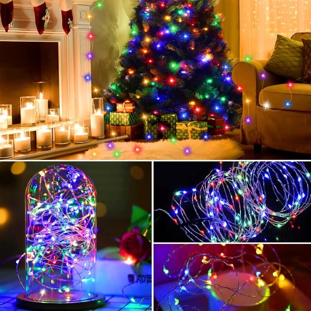 Detalle de Kaleora 6er LED-Lichterkette Batterie mit Timer (2 m, 20 bunte LEDs) – Kupferdraht für innen und abgedeckte Deko