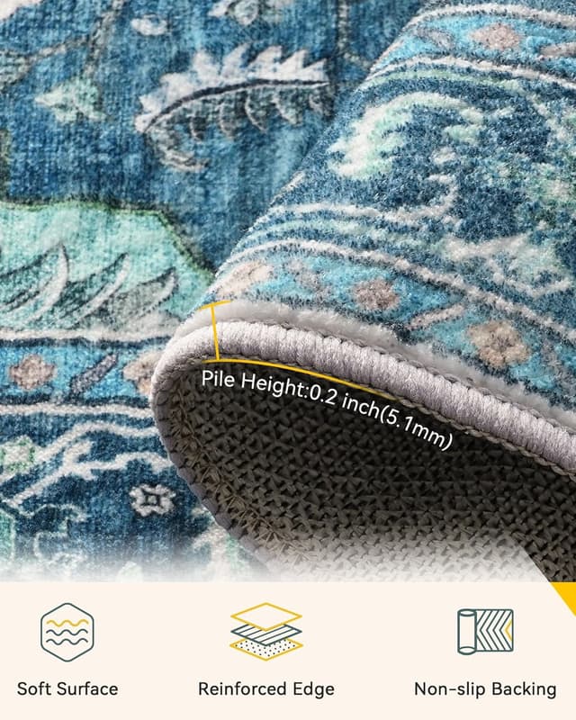 Thumbnail 4 de RELEANY 8 x 10 Vintage Floral Area Rug teal