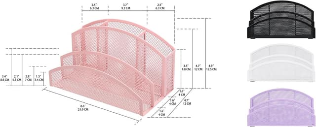 Thumbnail 1 de EXERZ Schreibtisch-Organizer aus Mesh – 3-stufiger Briefhalter mit 4 Fächern in Rosa