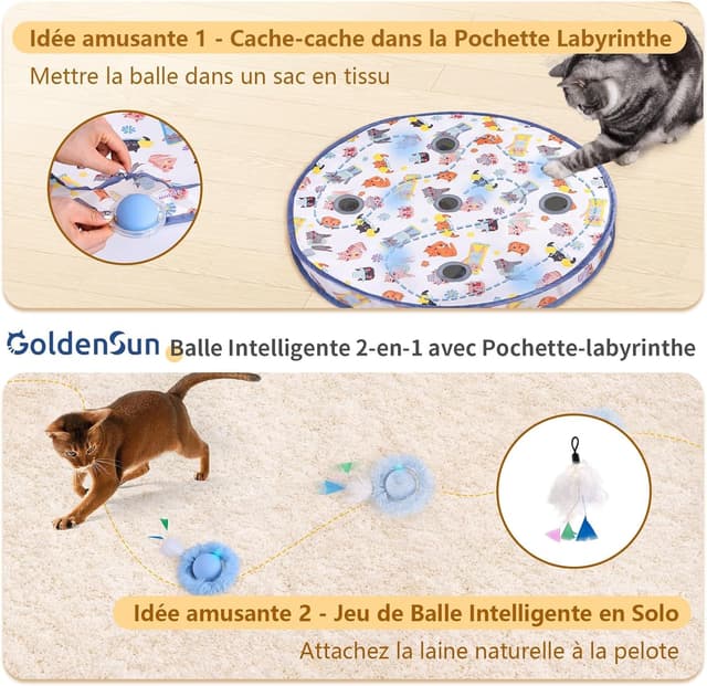 Detalle 2 de GoldenSun balle jouet intelligente pour chat avec tapis à 5 trous (souris) – jeu d’intérieur 2 en 1