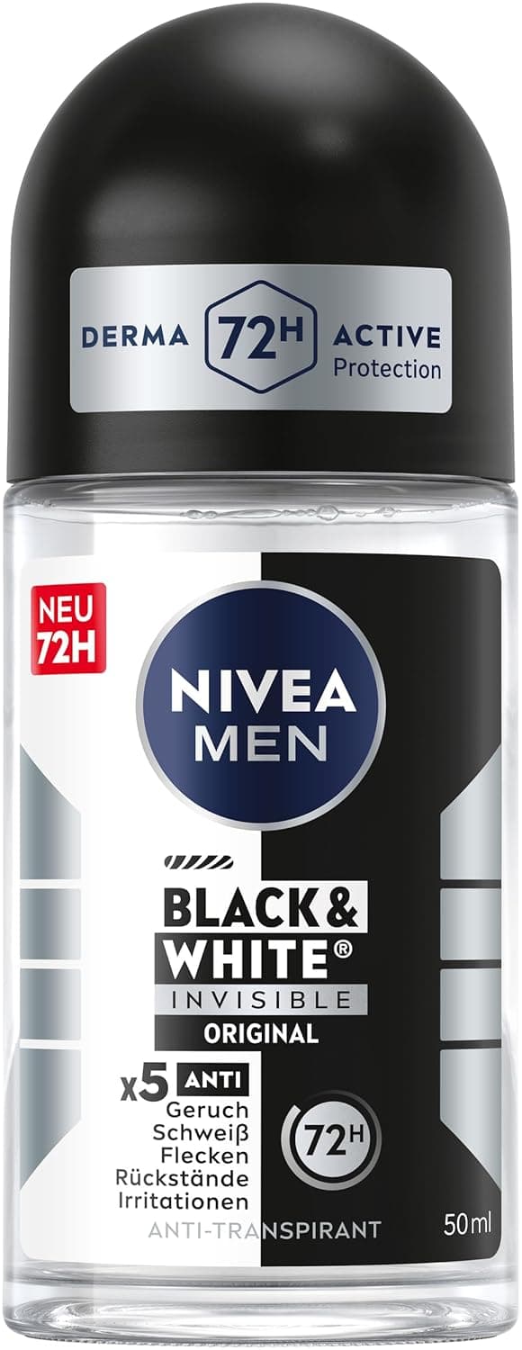 Detalle de NIVEA MEN Black & White Invisible Original Deo Roll-On – Antitranspirant mit 72h Schutz, Anti-Flecken-Formel (50 ml)