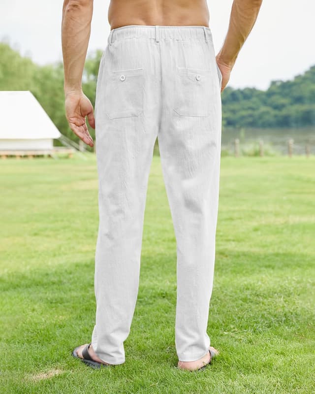 Detalle de NANAMEEI Herren-Leinenhose für den Sommer mit Kordelzug – leichte Bundfaltenfrei-Variante S bis 3XL
