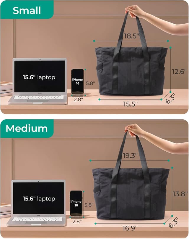 Detalle 2 de BAGSAMRT women’s tote bag with zipper, yoga mat strap and side pockets (small/medium/large)