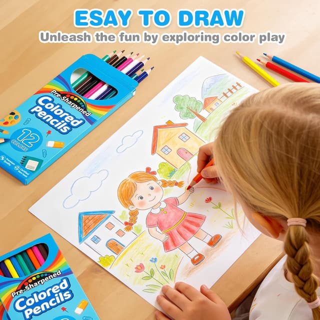 Detalle de V-Opitos 48-Count Colored Pencils (4 Packs, 12 Colors each) — Pre-sharpened Kids Pencils for School & Classroom Prizes