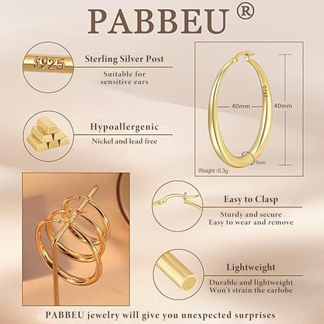 Detalle 2 de PABBEU Ohrringe Creolen Silber 925 40 mm