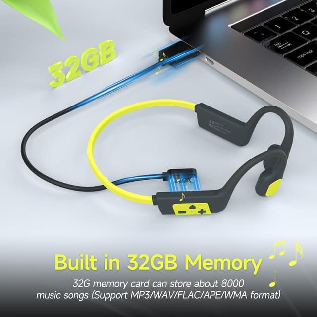 Detalle 2 de IFECCO Cuffie Conduzione Ossea per Nuoto IP68 con Bluetooth 5.4 e lettore MP3 da 32 GB