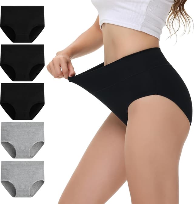 Detalle de NUOZA 5er Pack Damen-Slips mit hoher Taille aus Baumwolle – atmungsaktive Bauchweg-Unterwäsche für Alltag & Zuhause