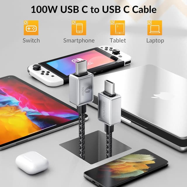 Detalle de iDsonix USB-C to USB-C Charger Cable 100W, 2m (2-pack)