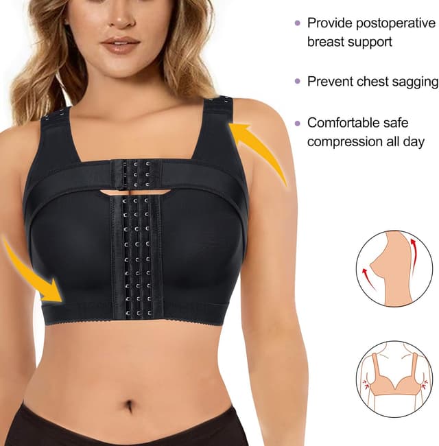 Detalle de Bafully Women Post Surgery Front Closure Sports Bra with Breast Support Wirefree Racerback
