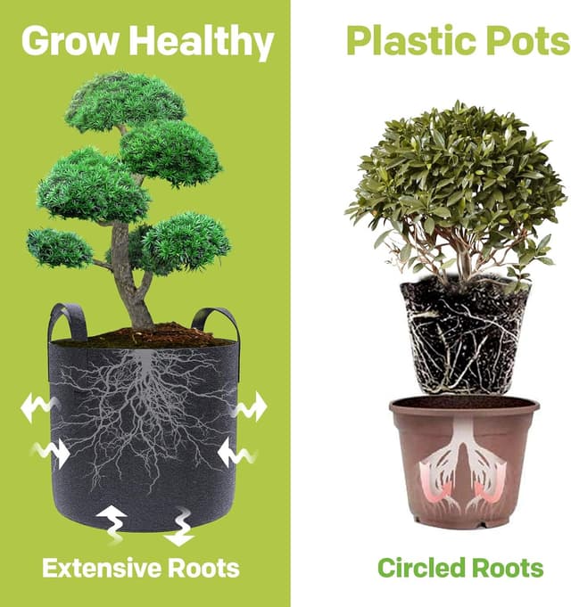 Detalle de SHEEFLY 10 Pack 10 Gallon Grow Bags (Non-woven fabric) with Handles + Plant Labels