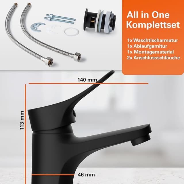 Thumbnail 5 de EISL NI075VEB VERONA Grifo monomando para lavabo, negro mate 🚰