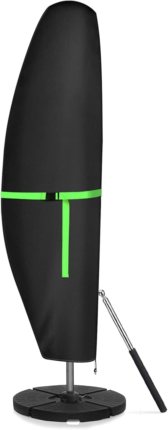 Detalle de GEMITTO housse de protection pour parasol 420D avec perche télescopique et boucle anti-vent (210 x 45/72/32 cm)