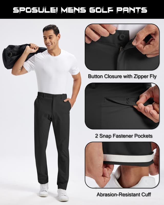 Detalle de SPOSULEI Men’s Golf Pants with Elastic Waist, Quick-Dry Water-Resistant Fabric & 4 Pockets
