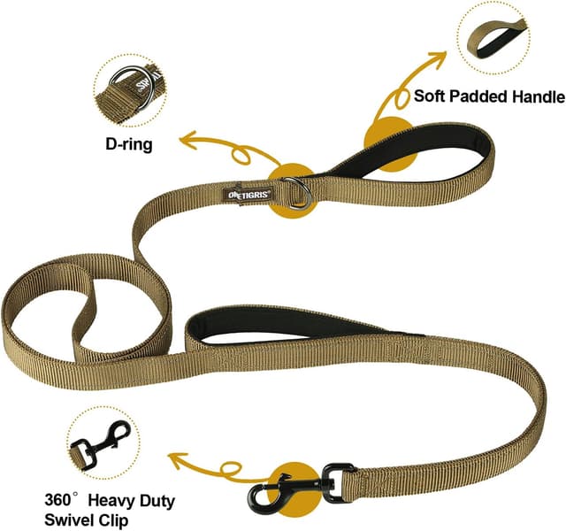 Detalle de OneTigris Laisse double pour chien avec bandes réfléchissantes, M (jusqu’à 182 cm)