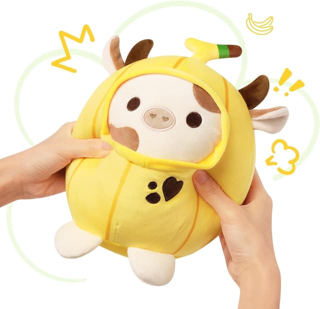 Detalle de shownicer Plüsch-Kuh als Kuscheltier und Wurfkissen, 20 cm (Gelb Banane)