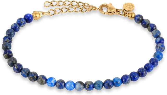 Detalle de GD GOOD.designs bracciale da donna con perle in pietra naturale regolabile (4 mm), placcatura oro 18K, resistente all’acqua