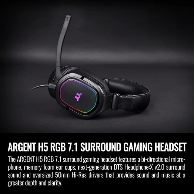Detalle de Thermaltake Argent H5 RGB 7.1 Surround Gaming Headset (50mm Hi-Res Drivers) with Detachable Mic