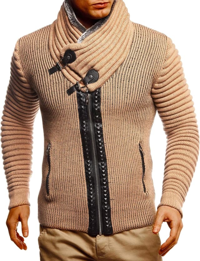 Detalle de Leif Nelson LN5165 pour hommes – cardigan veste/pull en maille style hoodie biker matelassé