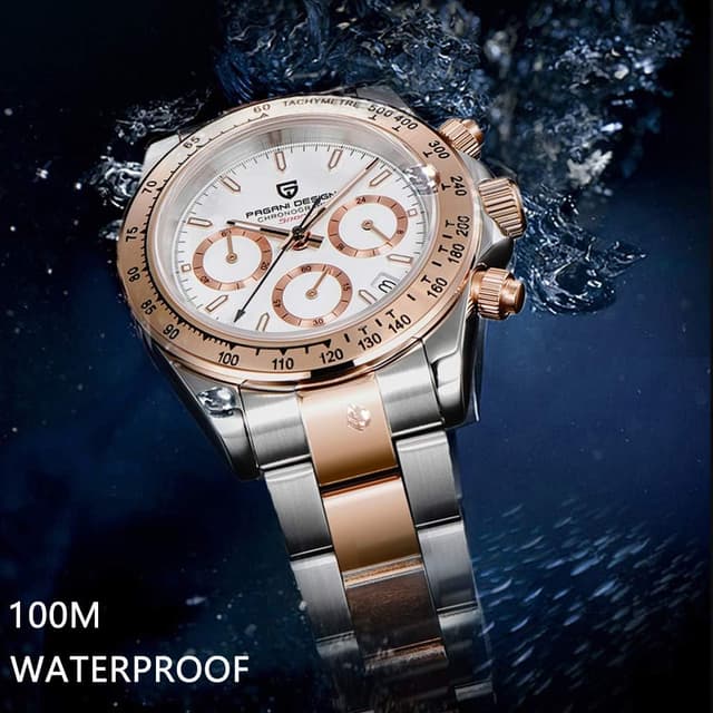 Detalle de Orologio TYBERLEY Pagani Design Classic da uomo con cronografo al quarzo VK63, ghiera ceramica e cinturino in gomma