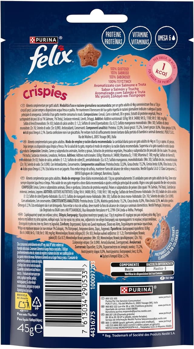 Thumbnail 3 de FELIX Crispies Salmone e Trota 8x45g 🐱