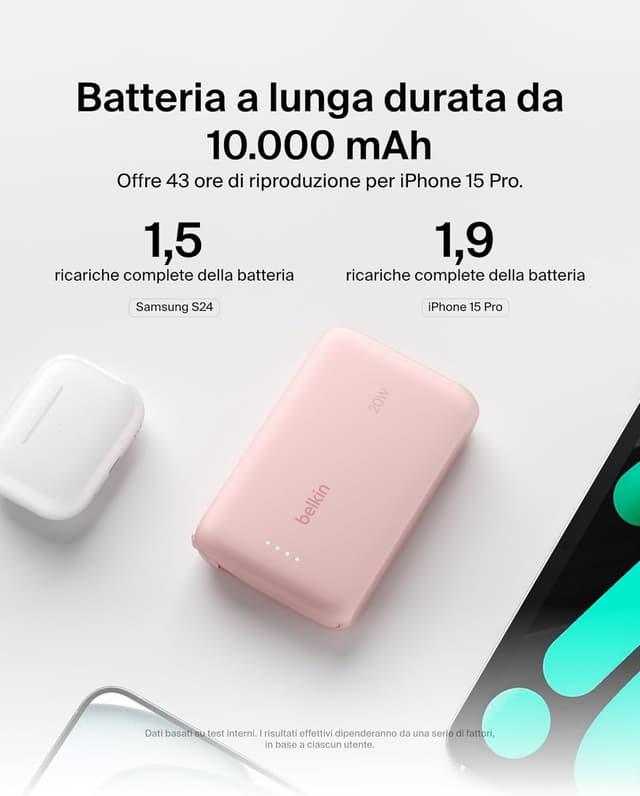 Detalle 2 de Belkin BoostCharge power bank 10.000 mAh con cavo USB‑C integrato e uscita 20 W PD