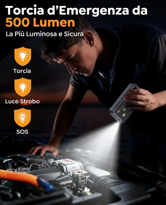 Detalle de Avviatore batteria auto 5000A 12V con torcia